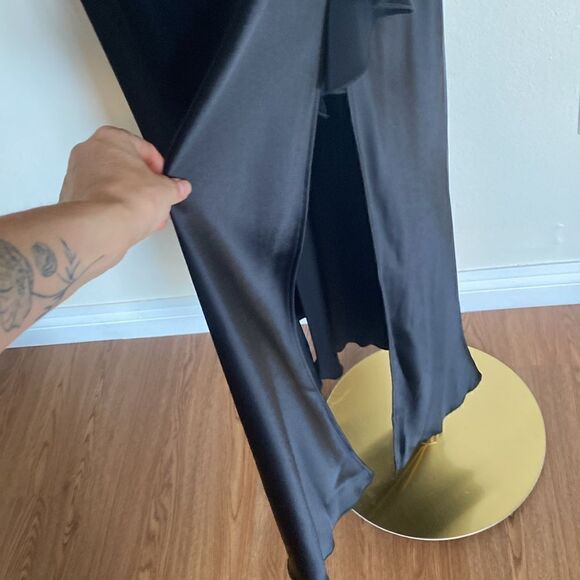 ABS Allen Schwartz Black Asymmetrical Ruffle Gown Size 4 - Picture 5 of 12